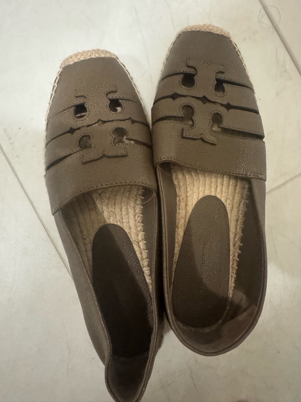Tory Burch Olive Brown Espadrille Loafers